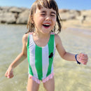 Color Block Stripe Poker Printed One-Piece Swimsuit