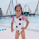 Polka Dot Purple Ruffles Sleeves One-piece Swimsuit