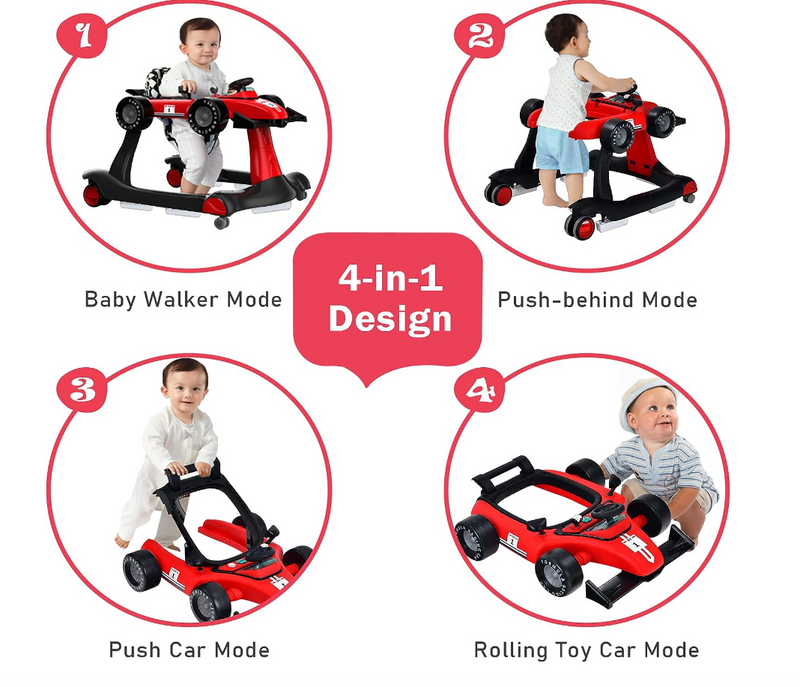 Rever Bebe 4 in 1 Car Race Foldable Activity Baby Walker With Music