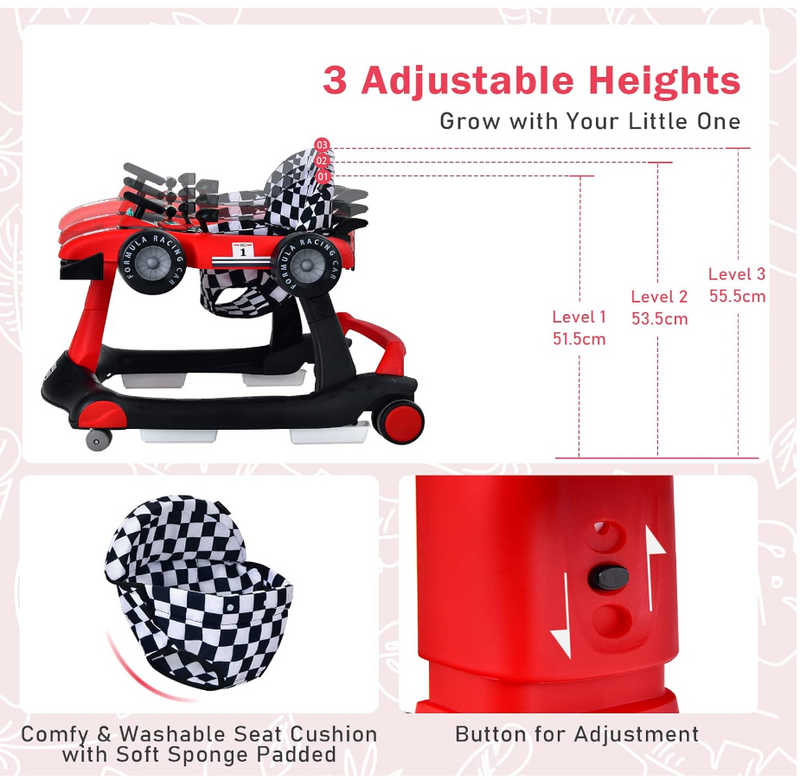 Rever Bebe 4 in 1 Car Race Foldable Activity Baby Walker With Music