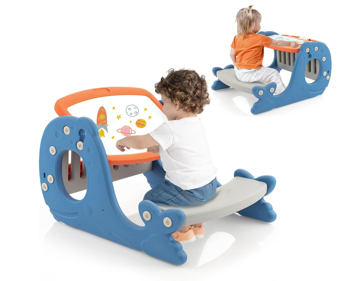 Rever Bebe Convertible Kids Activity Table Set with Erasable Whiteboar