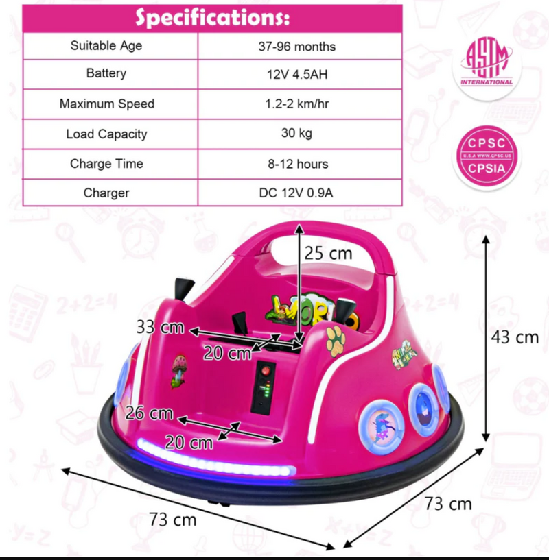 Kids 12V Electric Ride On Bumper Car with Remote Control (Pre order for April Dispatch)