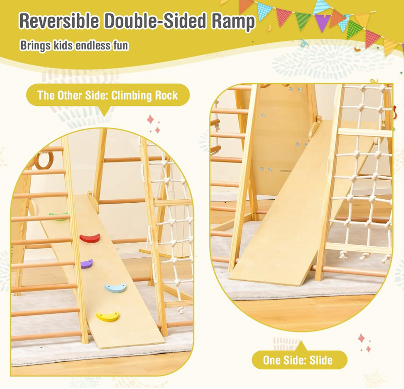 Rever Bebe Wooden 8-Feature Activity Gym Playset: Monkey Bars, Climbing Ladder