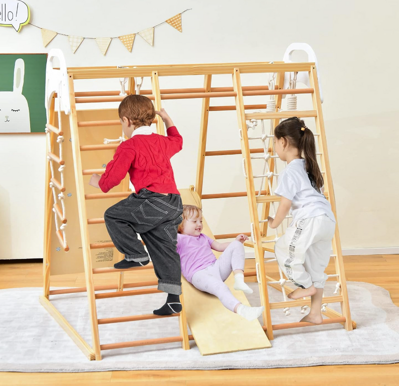 Rever Bebe Wooden 8-Feature Activity Gym Playset: Monkey Bars, Climbing Ladder