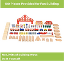 Kids Wooden Train Track Railway Set Table with 100 Multicolor Pieces
