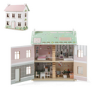 Kids Wooden Dollhouse with Double-Sided Roofs and Openable Doors