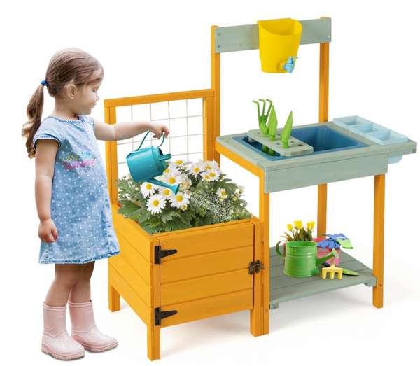 Kids Outdoor Potting Bench Mud Playset with Planter Box