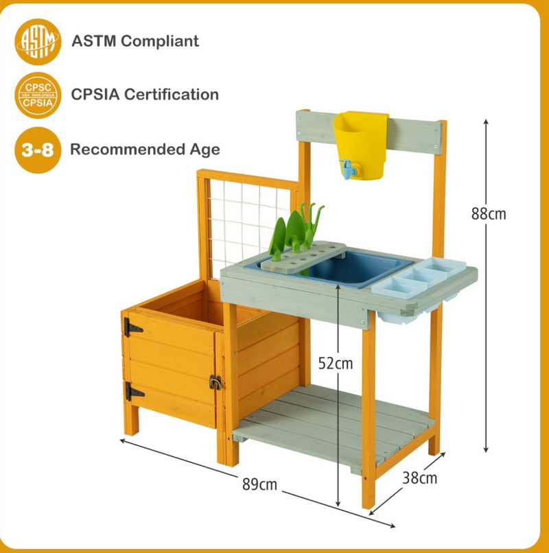 Kids Outdoor Potting Bench Mud Playset with Planter Box