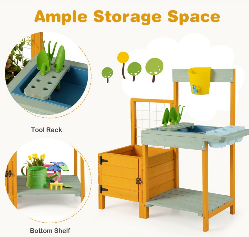 Kids Outdoor Potting Bench Mud Playset with Planter Box