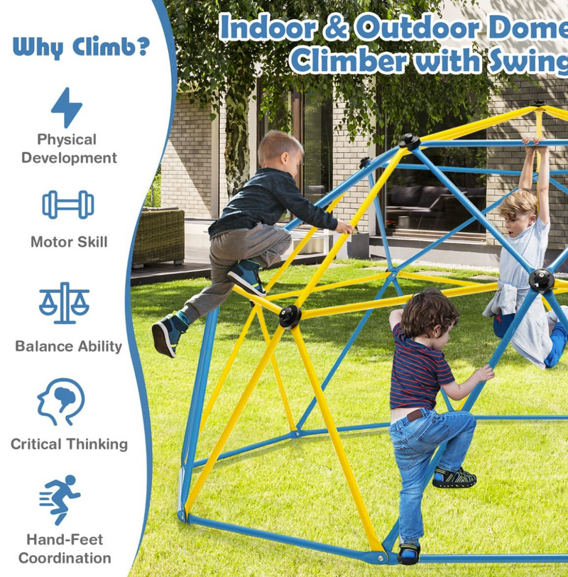 10FT Kids Outdoor Climbing Dome with Swing - Jungle Gym Climber