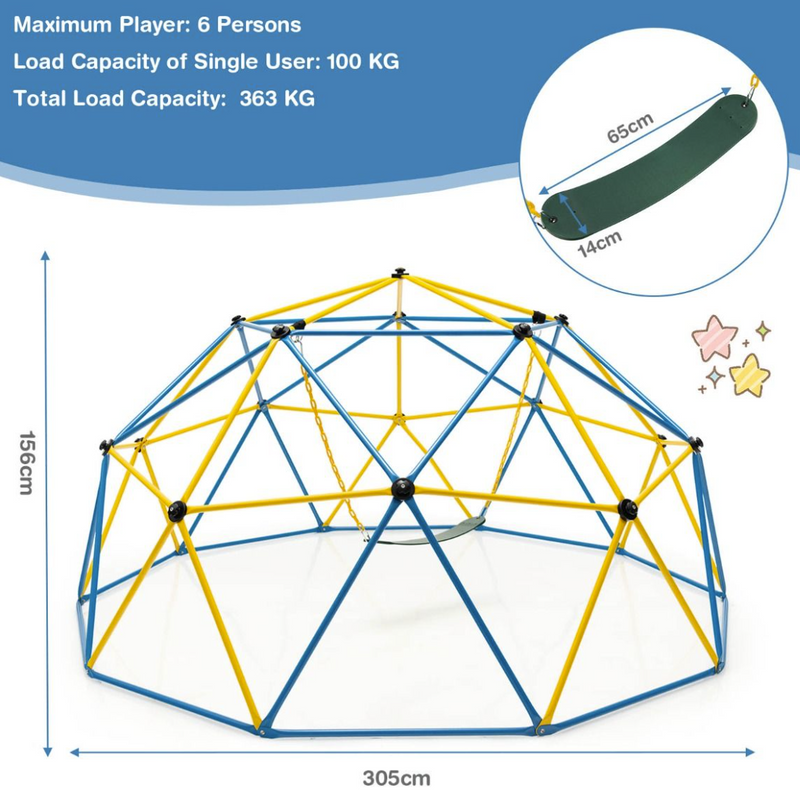 10FT Kids Outdoor Climbing Dome with Swing - Jungle Gym Climber