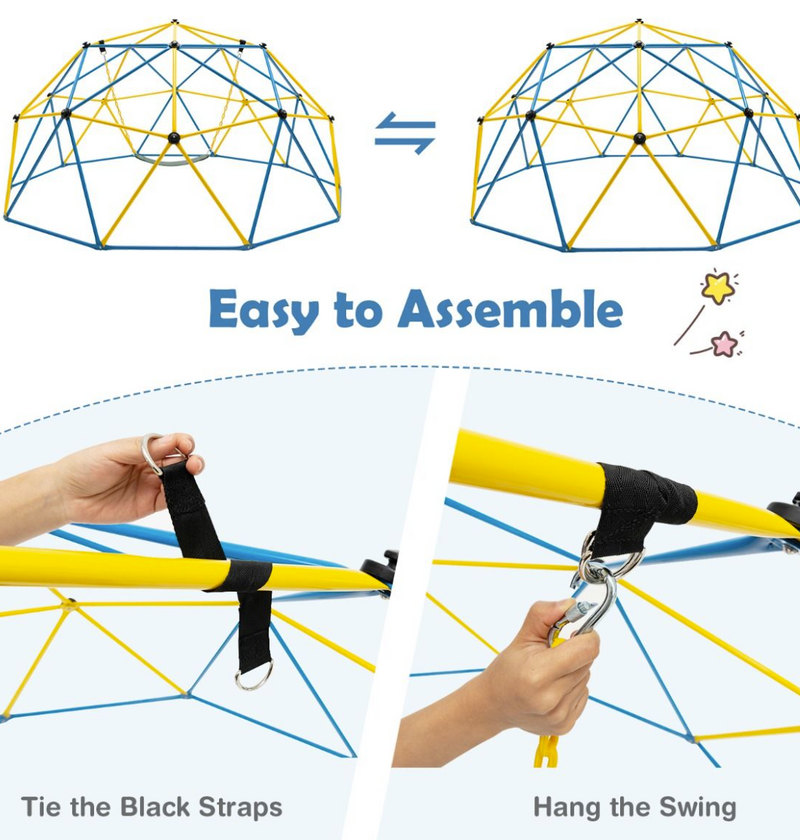 10FT Kids Outdoor Climbing Dome with Swing - Jungle Gym Climber