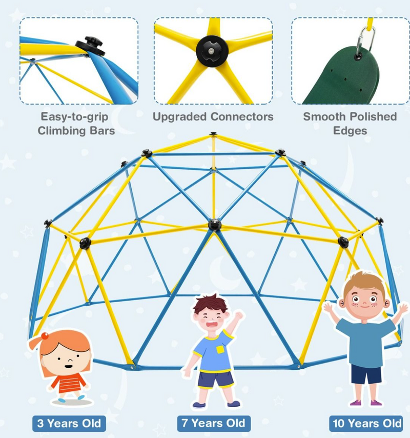 10FT Kids Outdoor Climbing Dome with Swing - Jungle Gym Climber