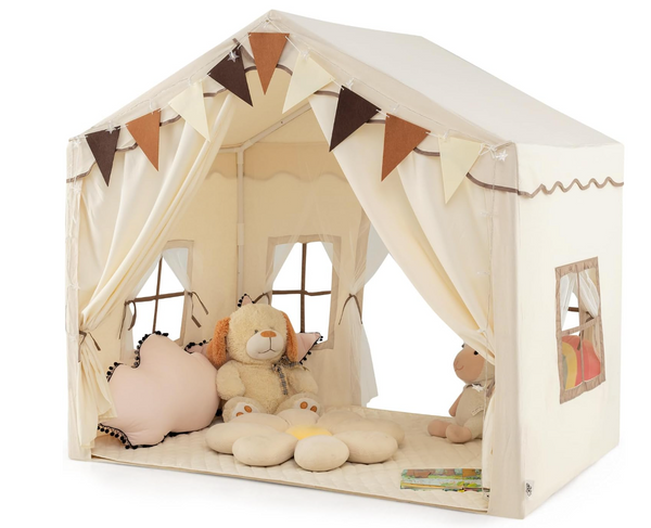 Kids Large Play Tent House with Fabric and Screen Curtains Star Lights