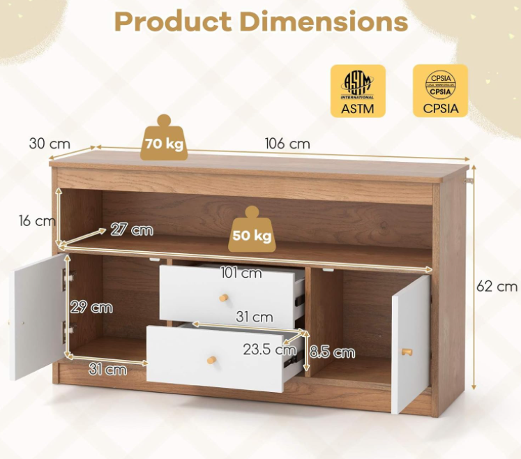 Kids Toy Storage Organizer with 2 Drawers and 2 Closed Cabinets