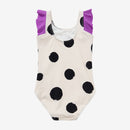 Polka Dot Purple Ruffles Sleeves One-piece Swimsuit