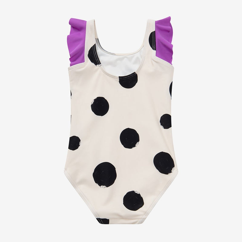 Polka Dot Purple Ruffles Sleeves One-piece Swimsuit