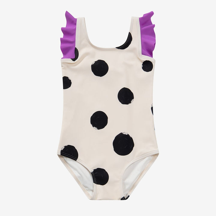 Polka Dot Purple Ruffles Sleeves One-piece Swimsuit