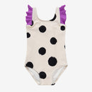 Polka Dot Purple Ruffles Sleeves One-piece Swimsuit