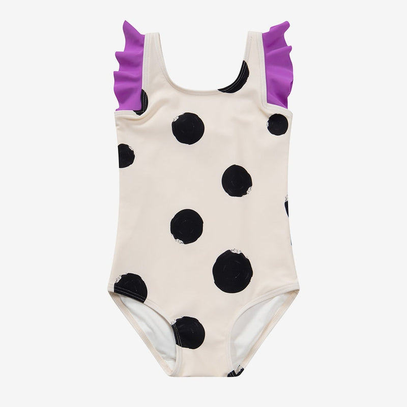 Polka Dot Purple Ruffles Sleeves One-piece Swimsuit