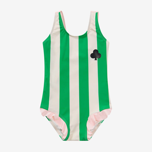 Color Block Stripe Poker Printed One-Piece Swimsuit