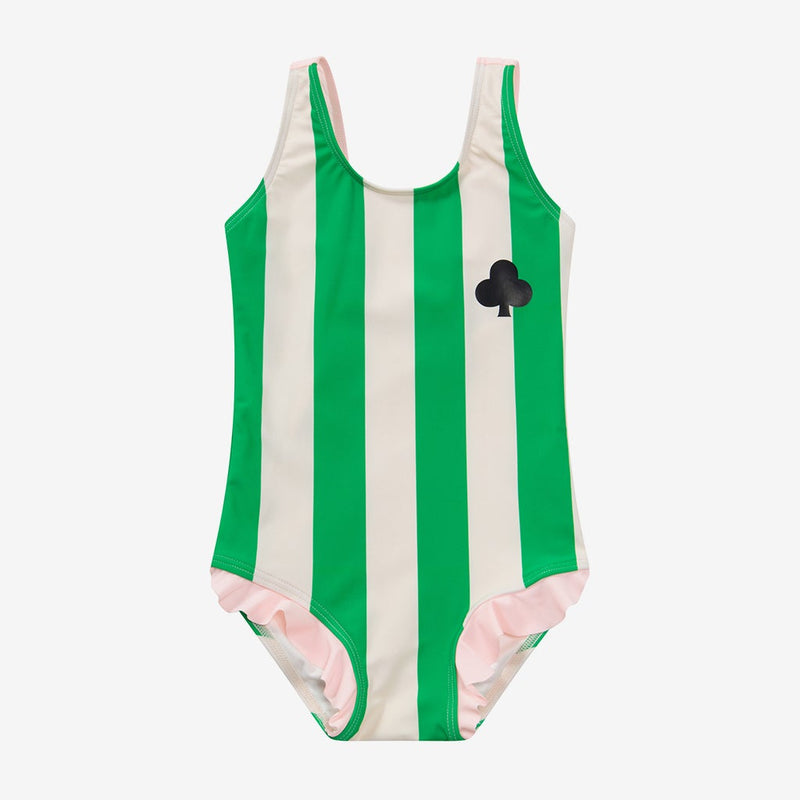 Color Block Stripe Poker Printed One-Piece Swimsuit