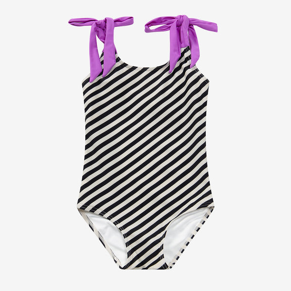 Strapped Black Stripe One-Piece Swimsuit