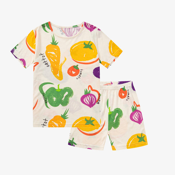 Fruit Vegetable Printed Cotton Pajamas Set
