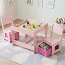 3-in-1 Kids Activity Table and Two Chairs with Storage – Pink recessed play and storage area