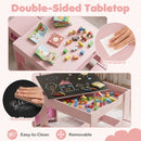 3-in-1 Kids Activity Table and Two Chairs with Storage – Pink reversible tabletop and chalkboard