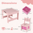 3-in-1 Kids Activity Table and Two Chairs with Storage – Pink set dimensions