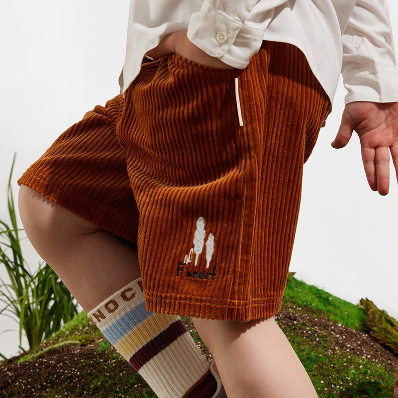 Embroidered Corduroy Shorts with Pockets