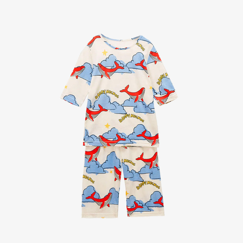 Cartoon Printed Half Cotton Pajamas Set