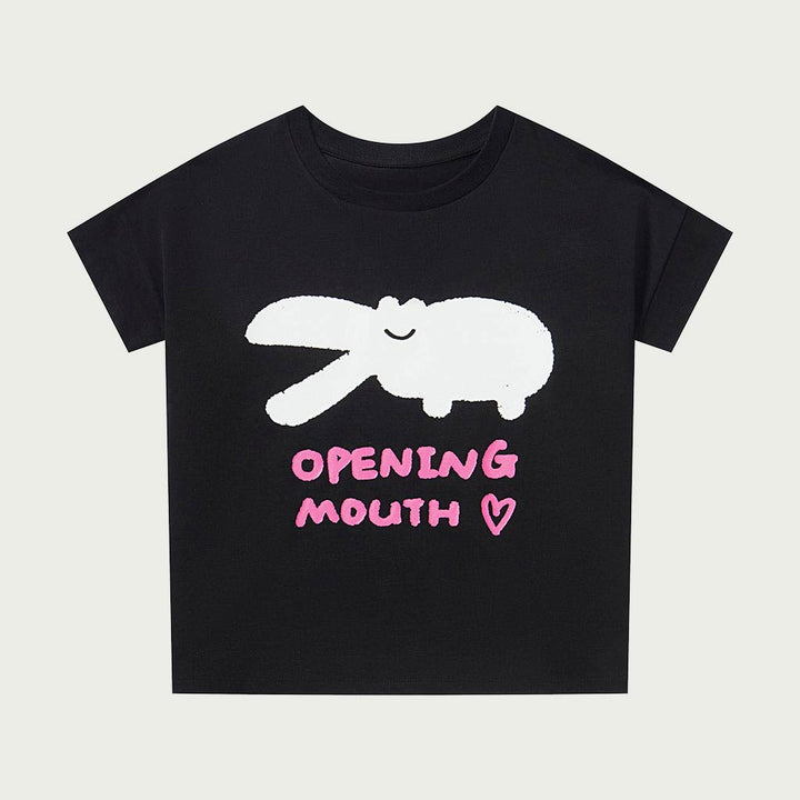 Cartoon Hippo Printed Short Sleeved T-shirt