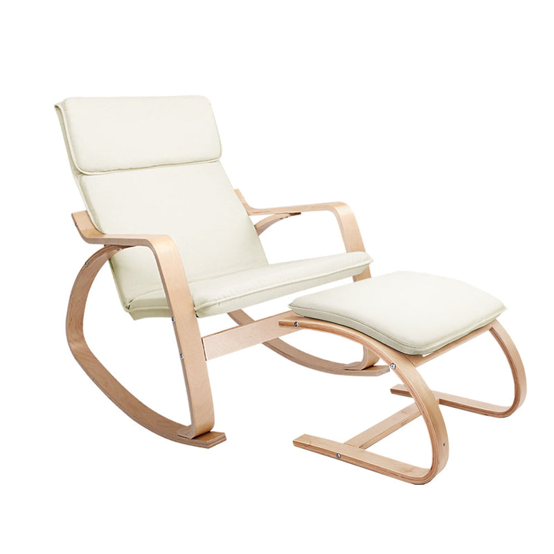 Artiss Wooden Armchair with Foot Stool - Beige