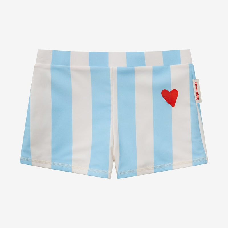 Blue Striped Heart Printed Swim Shorts