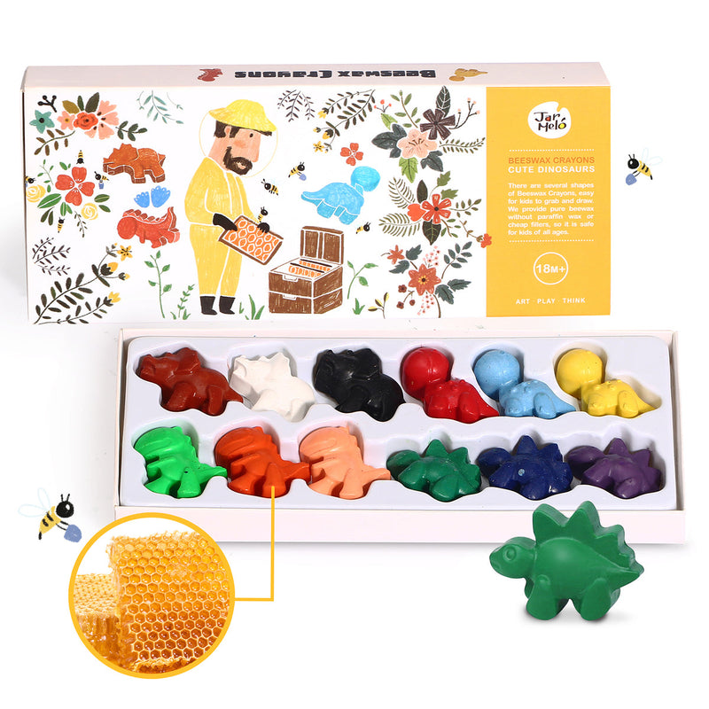 BEESWAX CRAYON IN COLOUR BOX-CUTE DINOSAURS 12 COLORS