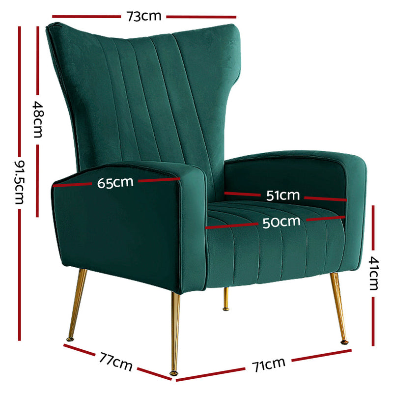 Artiss Armchair Lounge Chairs Accent Armchairs Chair Velvet Sofa Green Seat