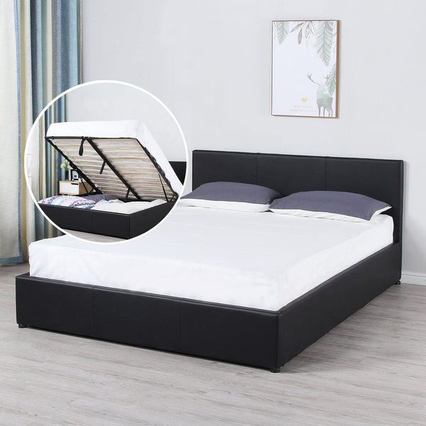 Milano Luxury Gas Lift Bed Frame And Headboard Queen King Black Beige Dark Grey - King - Black