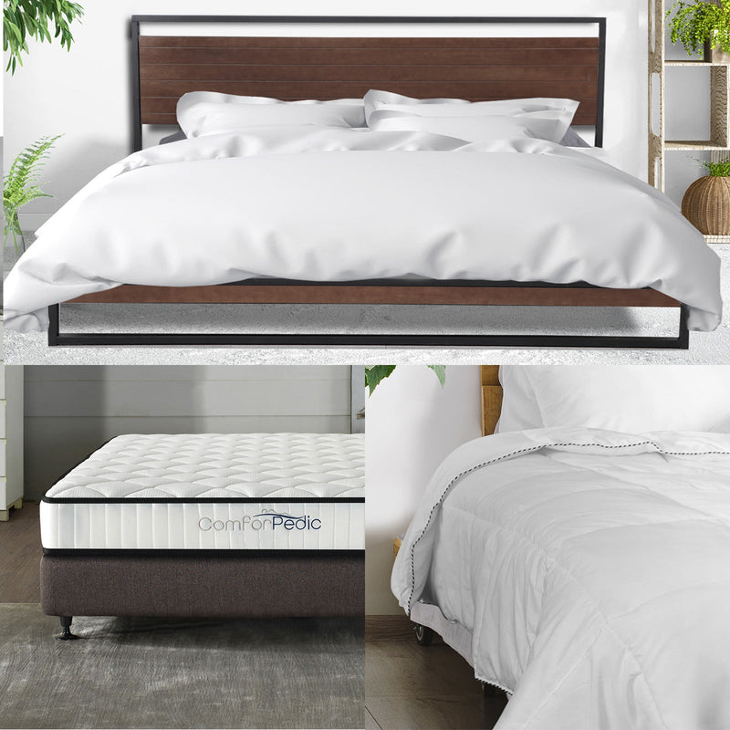 Azure Bed Frame + Comforpedic Mattress + 250GSM Bamboo Quilt Package Deal Set - Queen