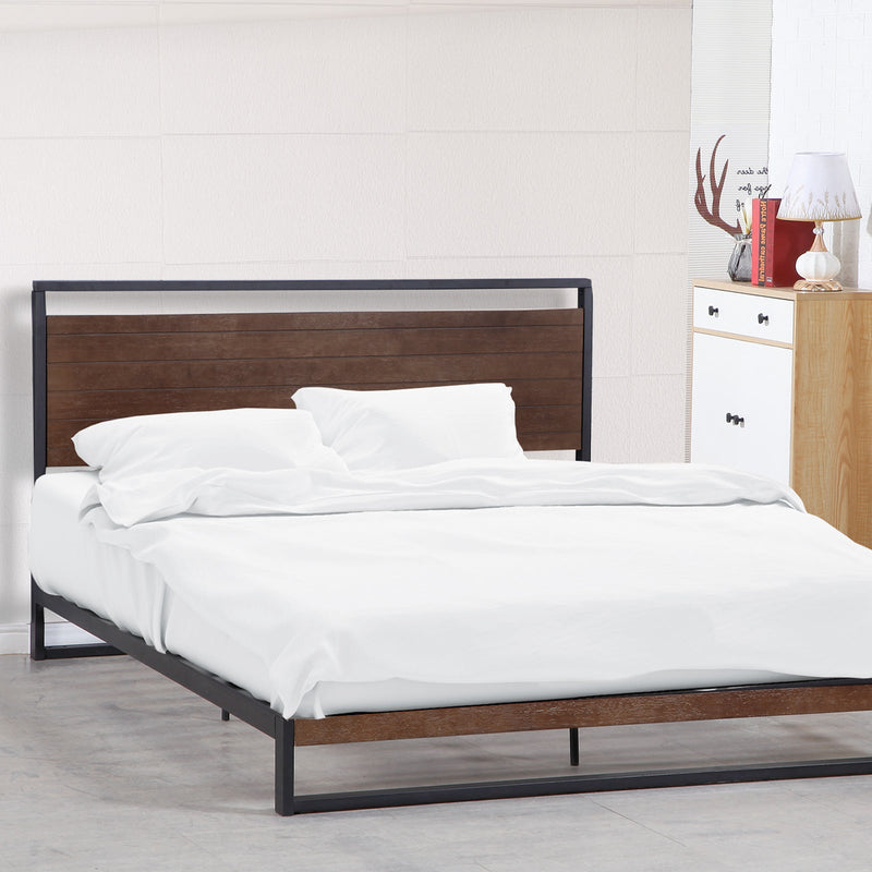 Azure Wood Bed Frame With Comforpedic Mattress Package Deal Bedroom Set - Double - White  Brown