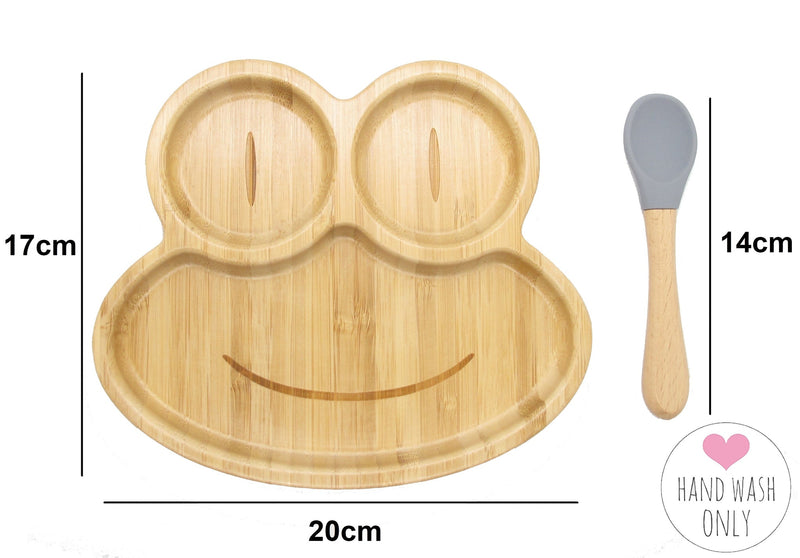 Bamboo Frog Kids Plate with Suction Cap Base & Spoon