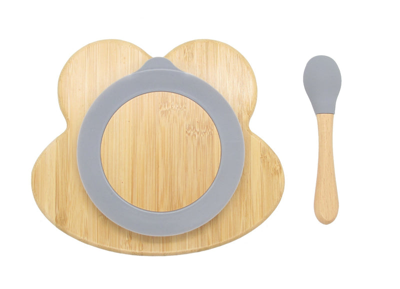 Bamboo Frog Kids Plate with Suction Cap Base & Spoon