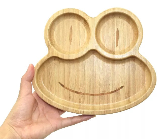 Bamboo Frog Kids Plate with Suction Cap Base & Spoon