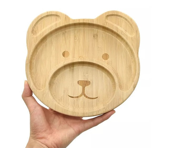 Bamboo Kids Teddy Plate with Suction Cap Base & Spoon