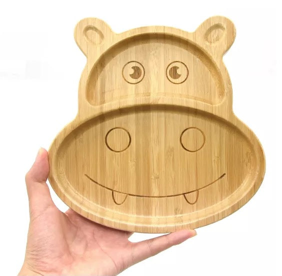 Bamboo Hippo Kids Plate with Suction Cap Base & Spoon