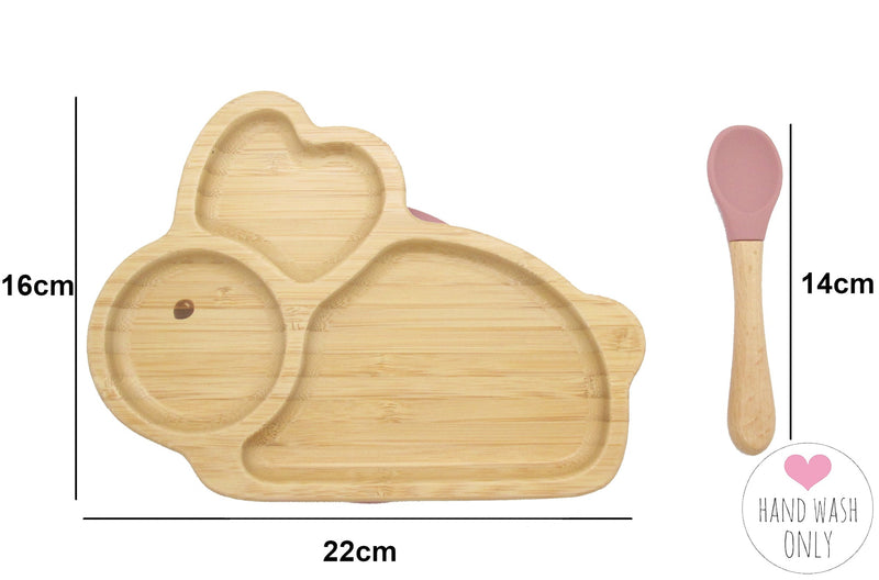 Bamboo Rabbit Kids Plate with Suction Cap Base & Spoon