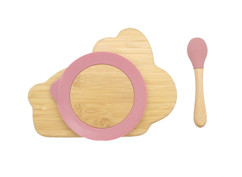 Bamboo Rabbit Kids Plate with Suction Cap Base & Spoon