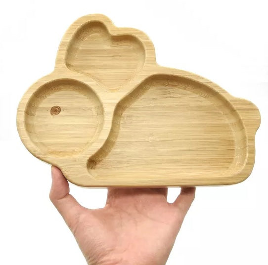 Bamboo Rabbit Kids Plate with Suction Cap Base & Spoon