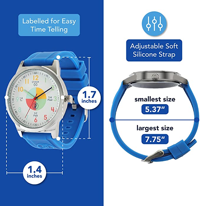 Analog Watches for Kids Telling Time Teaching Tool (Great for Boys and Girls Ages 5-15) - Blue